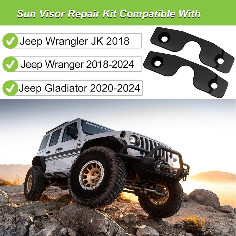 Supuse Sun Visor Repair Kit for Jeep Wrangler & Gladiator, Aluminum Alloy Heavy Duty Visor Pivot Fix, Replacement Clips for JK JL JT 2018-2024 (Rectangle) - Image 3
